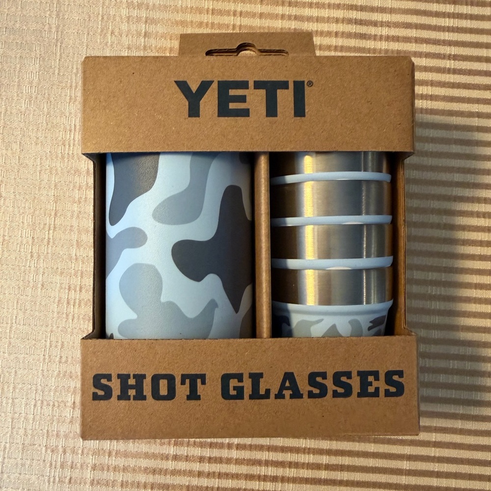 NIB Yeti Shot Glass Set — Blue Camo Print